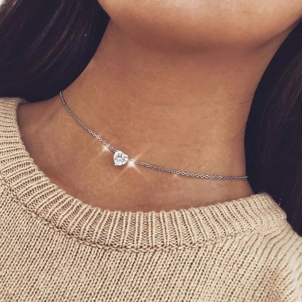 🎉 New Heart Crystal Silver Plated Choker Necklace
